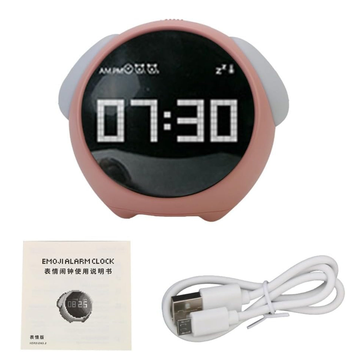 Reloj Despertador Emoji Infantil | Luz Nocturna · Repetición Agitando · 2 Alarmas